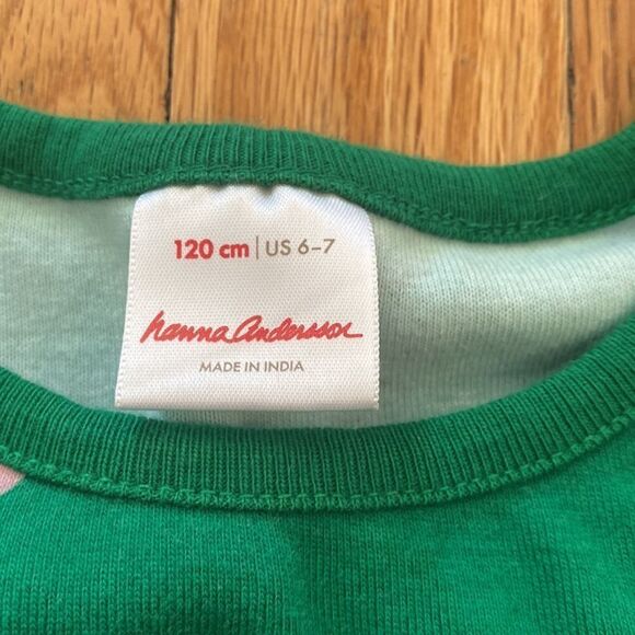 Hanna Anderson 120cm US 6/7 green tank dress organic cotton floral butterfly - Picture 2 of 4